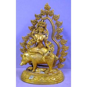 Tibetan gilt bronze white tara Buddha riding a pig, (known as&hellip;