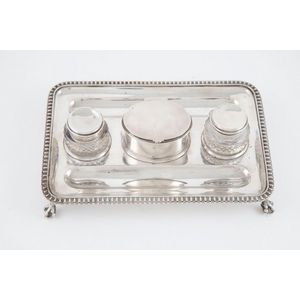 Victorian sterling silver oblong desk stand, with gadrooned rim,…