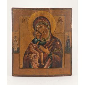 19th century Russian painted wooden icon, Madonna and Christ…