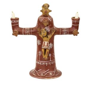Hand-painted earthenware Spanish Candelabra featuring Figure of…