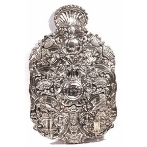 A possibly Spanish Colonial sterling silver twin branch sconce,…