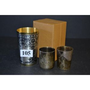Russian silver niello beaker (in box) together with two small…