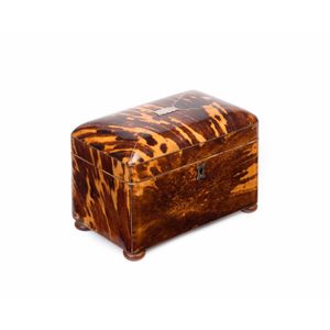 A Georgian tea caddy, tortoise shell & silver with ivory…