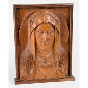 A religious carved wooden panel, Australian, mid 20th century,…