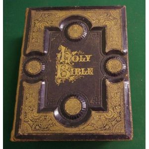 Victorian leather bound illustrated bible, 33 cm x 26 cm