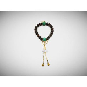 A carved amber and hardstone rosary, 35 cm long (suspended)
