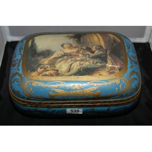 A French Sevres style celeste blue and gilt decorated ormolu…
