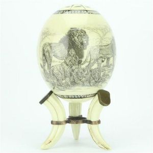 Decoupage 'Pride of Lions' ostrich egg decorated with geometric…