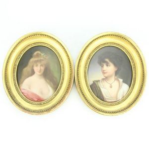 German porcelain pair of plaques of young lady & boy the boy…