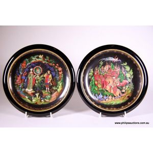 A pair of Russian fairy tale porcelain display plates, 1988 and…