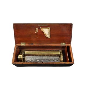A Swiss walnut cylinder music box, 19th century playing six…