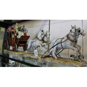 German Dresden china stage coach with four horse team and with…