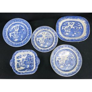 Antique Willow Pattern Ironstone Dishes, c.1850 - Staffordshire - Ceramics