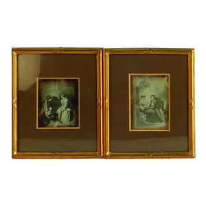 A pair of Victorian daguerreotypes, scenes of romantic figures…