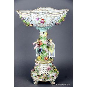 A large Dresden style flower encrusted porcelain tazze, 20th…