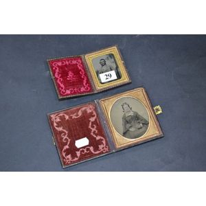 Two daguerreotypes in embossed leather cases, Man and Woman c.…