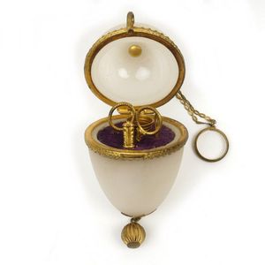 A 19th century 'palais royal' opaline glass etui of egg shape,…