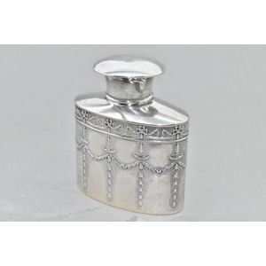 Sterling silver tea caddy embossed with swags and ribbons,…