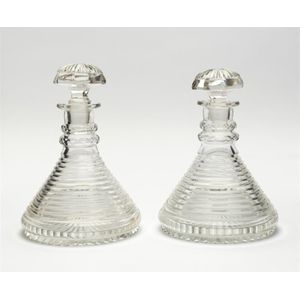 A pair of Georgian cut glass ships decanters, Irish circa 1810,…