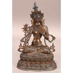 Sino-Tibetan gilt bronze Tara, depicted seated with hair tied&hellip;