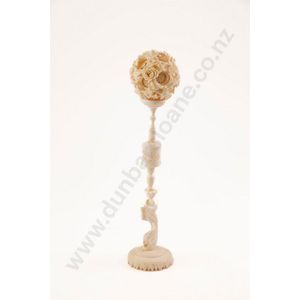 Ivory Puzzle Ball on Stand with Peacock Carvings, 26cm Height - Ivory ...