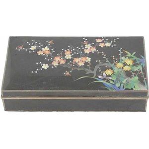 Japanese cloisonne cigarette box with cherry blossom design on…
