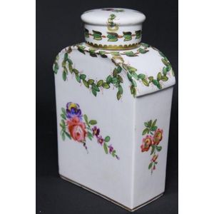 An early hand decorated porcelain tea caddy, no damage.