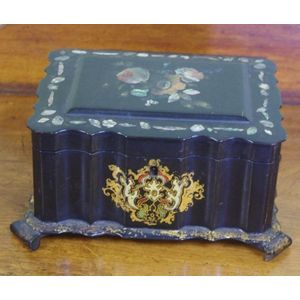 Antique chinoiserie tea caddy, with black lacquered finish,…
