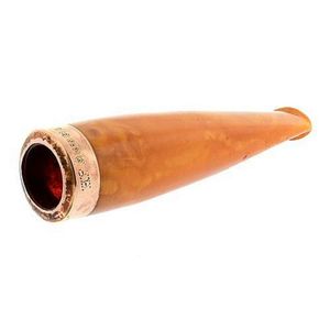 An amber cigar holder; with 9ct rose gold rim hallmarked…