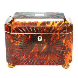 A Regency tortoiseshell tea caddy, of sarcophagus form with…