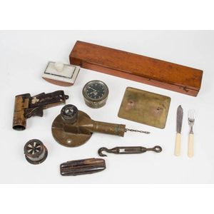 Slide rules in timber cases (2), dash mount vintage car clock,…