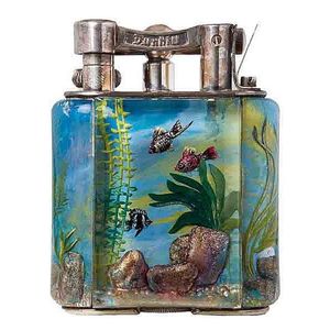 A Dunhill aquarium table lighter, mid 20th century. Chrome…