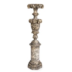 An Italian marble urn on pedestal carved with grapes and floral…