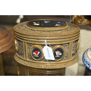 Antique French bronze mounted pietra dura box, approx 11 cm…