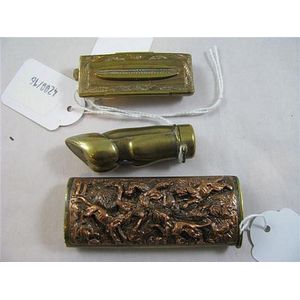 Novelty 'Deer Leg' vesta box, (3). Novelty 'Deer Leg' vesta box,…