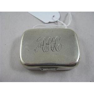 Stirling silver matchbox, rectangular, plain / hinged lid with…