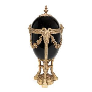 A bronze mounted Royal blue porcelain triform urn and cover,…