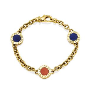 A coral and lapis lazuli bracelet, Bulgari, the belcher link…