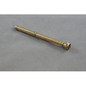 Antique gold and turquoise pencil, with agate seal to top, as…