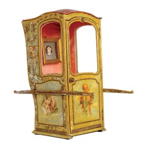 An unusual model of a Venetian sedan chair, painted with putti…