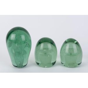 Three antique English glass dumps with floral inclusions, 19th…