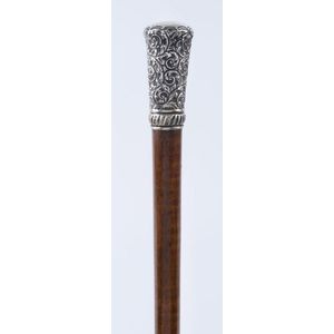 A Fine 19th c. Niello Silver Walking Stick or Cane Handle - Ruby Lane