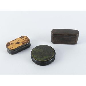 Three Georgian snuff boxes, papier mache and tortoiseshell,…