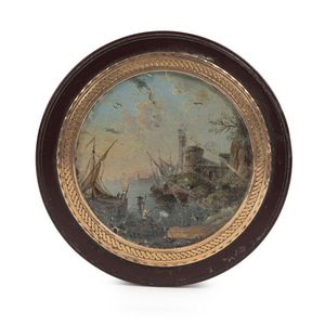 A French circular snuff box, tortoiseshell with hand-painted…
