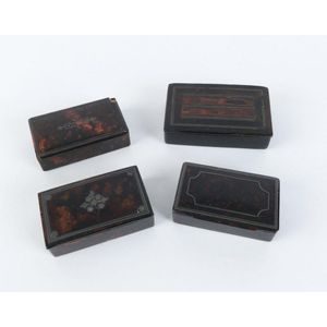Four Georgian snuff boxes, papier mache with faux tortoiseshell…