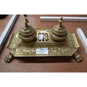 French bronze inkstand, approx 10 cm high, 27 cm long, 16 cm…