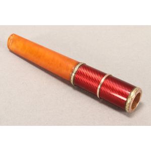 Russian enamel and rose and yellow gold cigar holder, impressed…