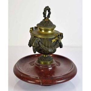 A French bronze and marble Inkstand. Late 19th century. The…