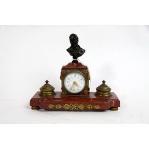 A French rouge marble and bronze ink well by maker P. Dunot