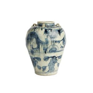 Chinese old Blue and white porcelain ornaments dragon small mouth tall vase 